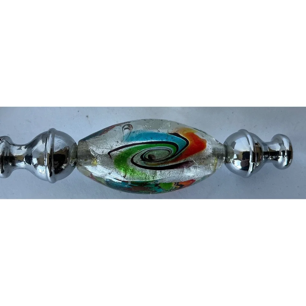 Cake Server Murano Style Art Glass Handle‎ Silver Swirl 9.5in Elegant